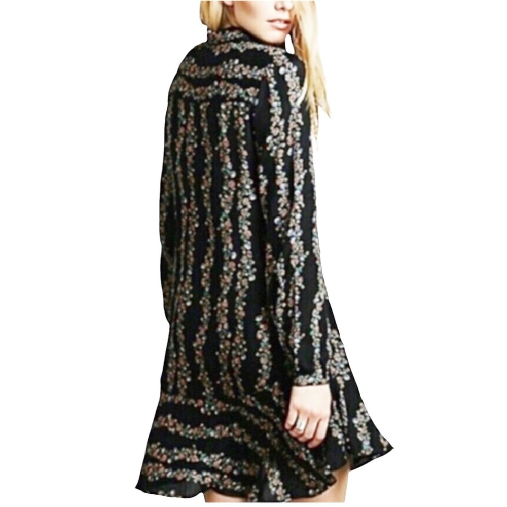 Free People Womens Mini Dress Black Fairy Whimsey Goth Long Sleeve Floral XS